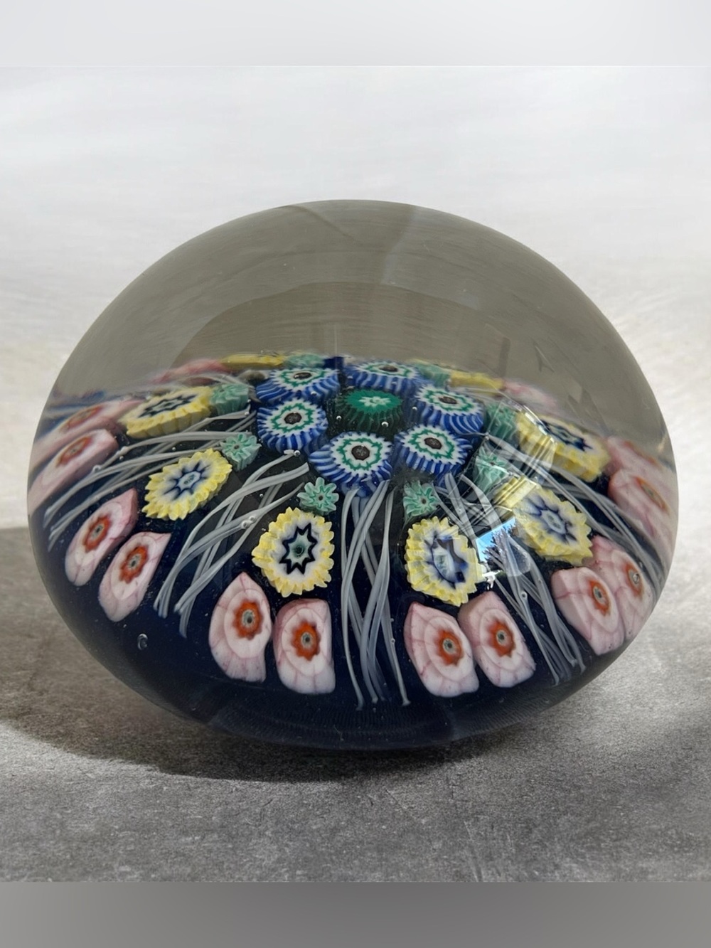Strathearn Millefiori Art glass paper weight 2-1/2” Scotland